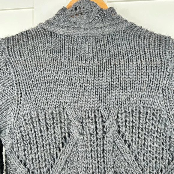 Grey knit wool-blend cardigan, Small, 3/4 bell sleeves, high neck, gray, Boho - Picture 9 of 10